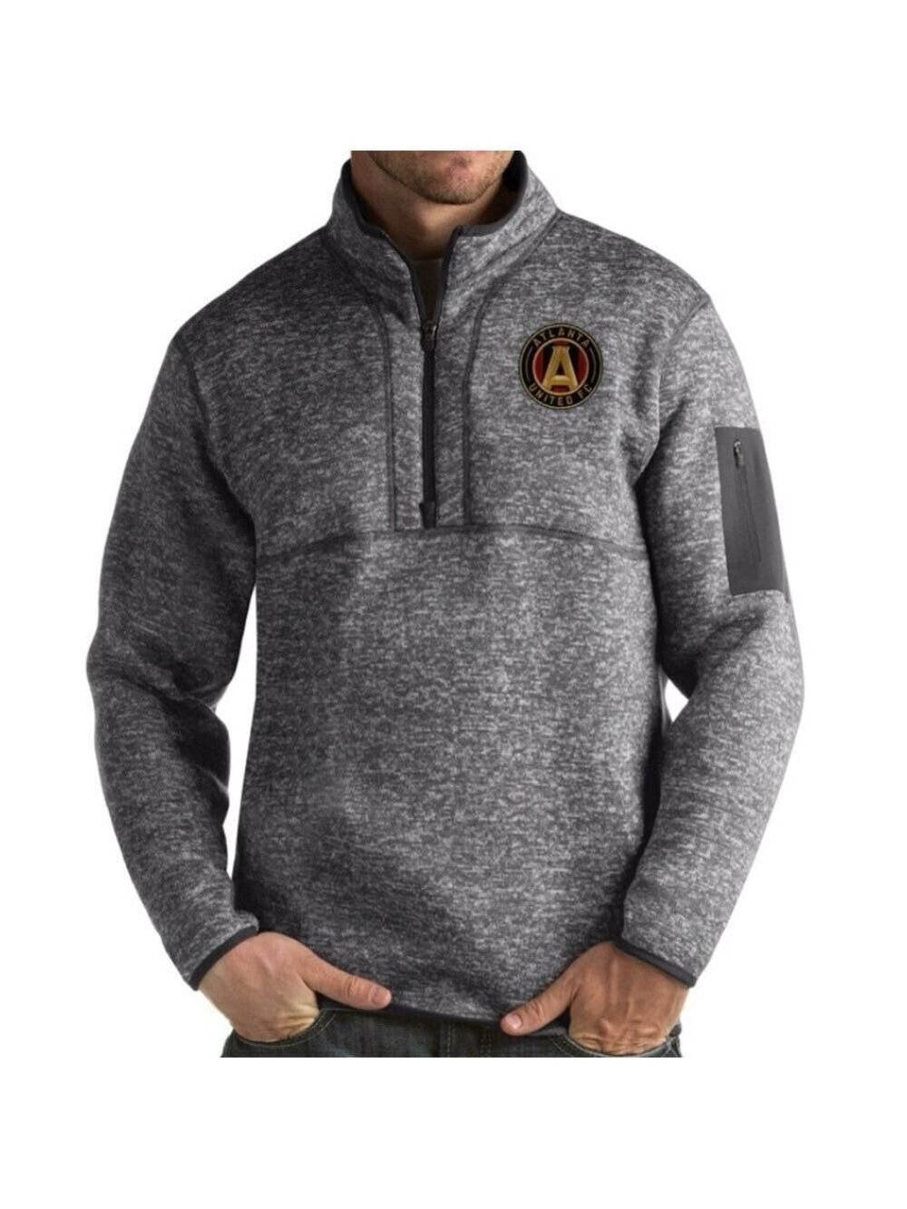 Men's Atlanta United FC Antigua Grey Fortune Quarter-Zip Pullover Jacket Size M